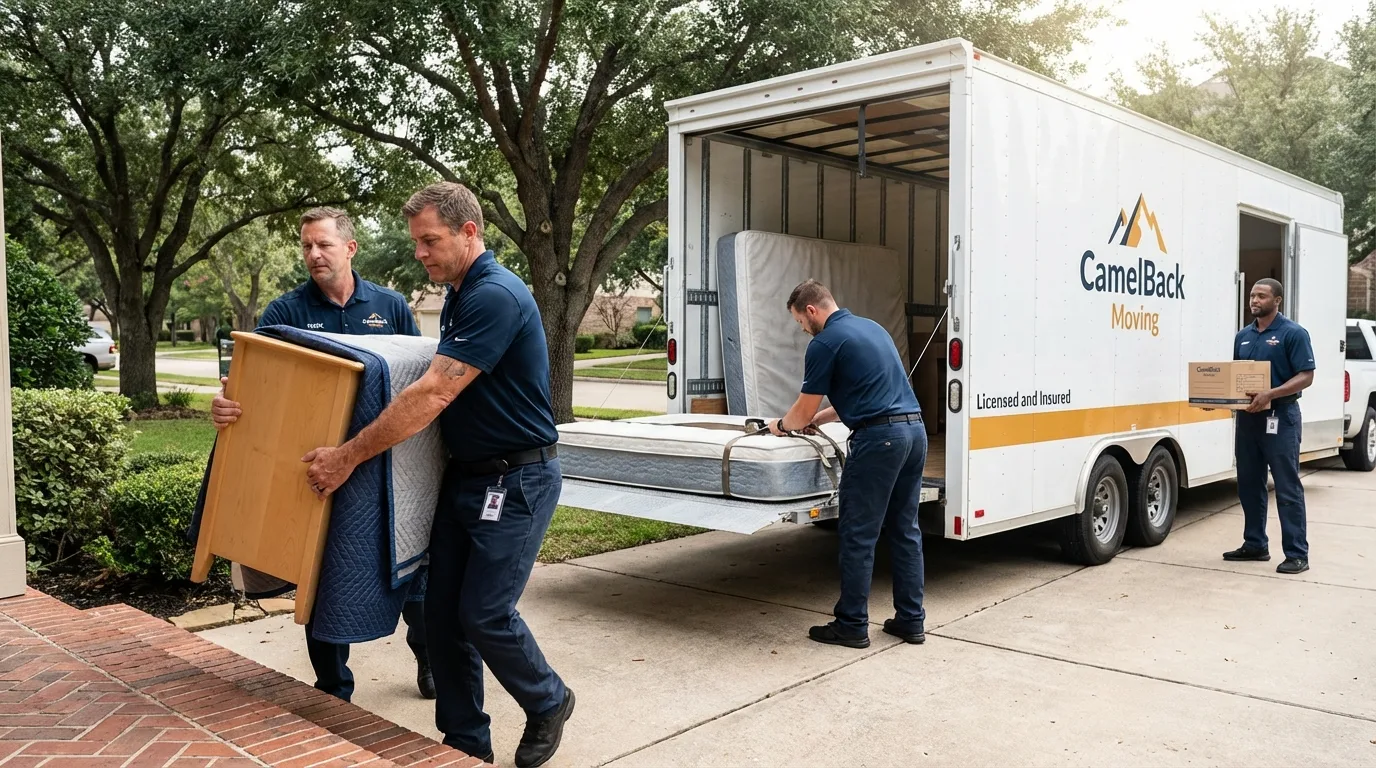 Crew loading residential truck for cross-state move from Saint James City, FL