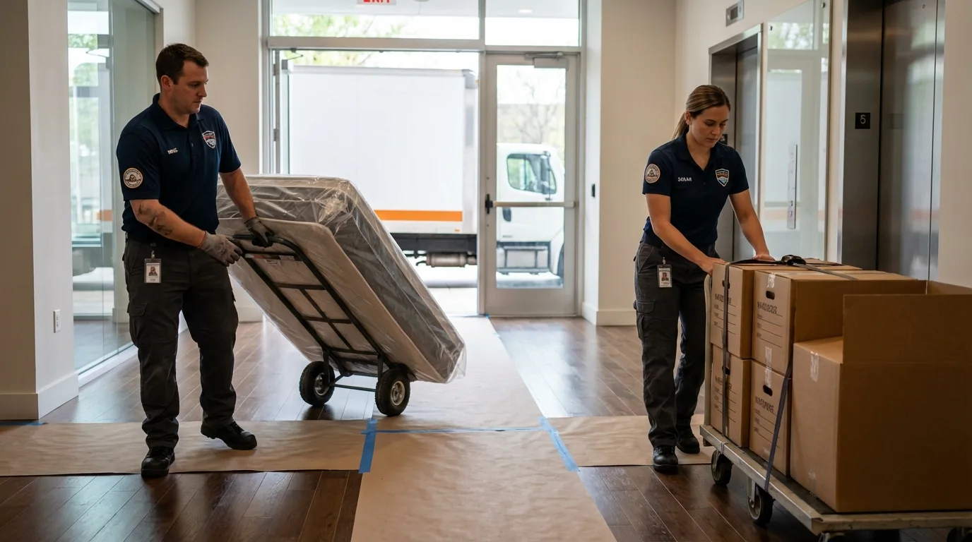 Professional apartment movers loading elevator in Saint James City, FL
